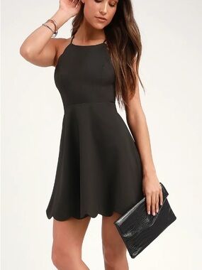 Lulu's Black Halter Scallop-Trim Mini Dress